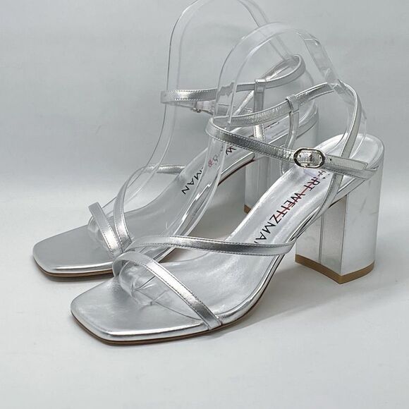 Stuart Weitzman Oasis 85MM Metallic Leather Block-Heel Sandals size 9 - Picture 4 of 11
